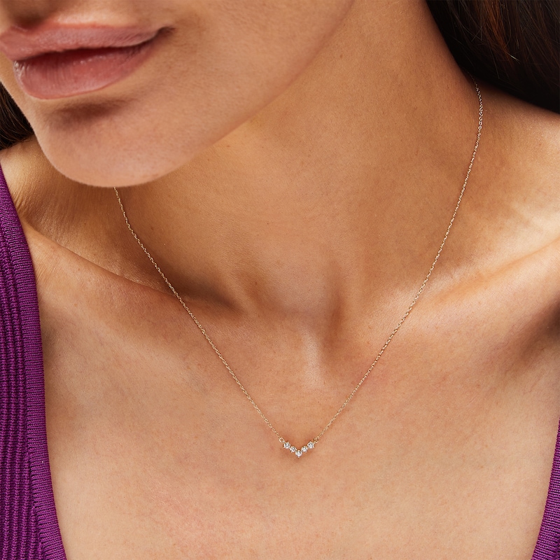 Main Image 2 of 1/6 CT. T.W. Diamond Chevron Necklace in 10K Gold