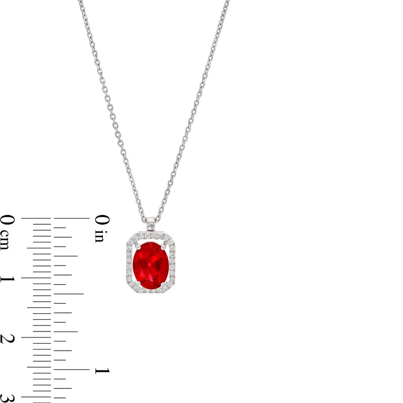 Main Image 3 of Oval Lab-Created Ruby and 1/10 CT. T.W. Diamond Open Octagon Frame Pendant in 10K White Gold