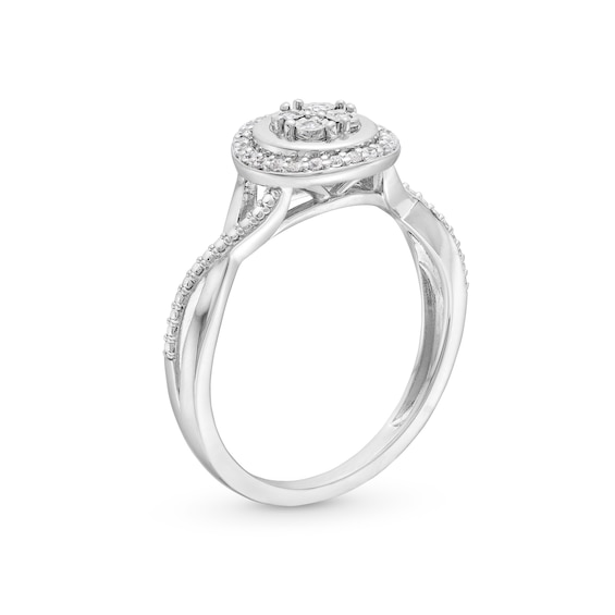1/10 CT. T.w. Multi-Diamond Frame Twist Shank Ring in Sterling Silver