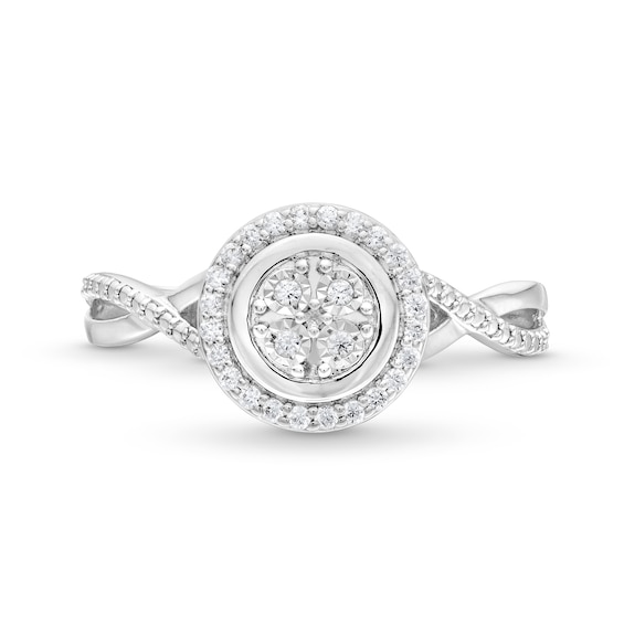 1/10 CT. T.w. Multi-Diamond Frame Twist Shank Ring in Sterling Silver