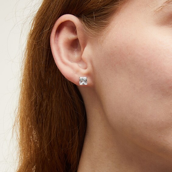 Princess-Cut White Lab-Created Sapphire Solitaire Pendant and Stud Earrings Set in Sterling Silver