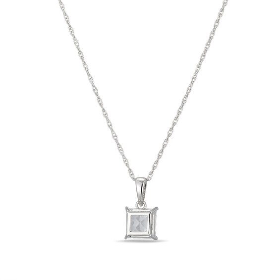 Princess-Cut White Lab-Created Sapphire Solitaire Pendant and Stud Earrings Set in Sterling Silver