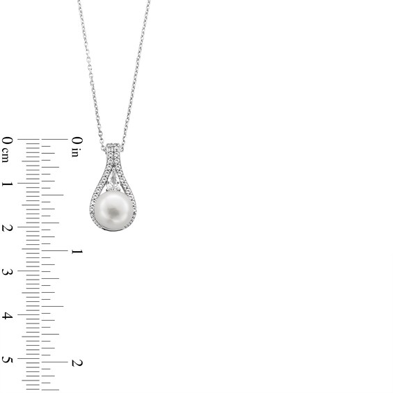 Freshwater Cultured Pearl and White Lab-Created Sapphire Frame Drop Pendant, Earrings and Ring Set in Sterling Silver