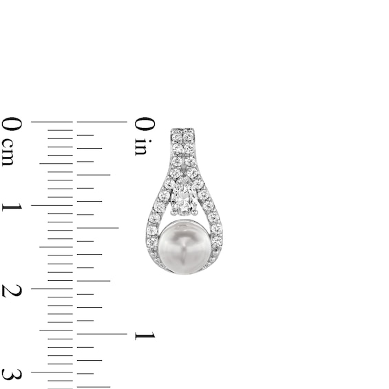 Freshwater Cultured Pearl and White Lab-Created Sapphire Frame Drop Pendant, Earrings and Ring Set in Sterling Silver
