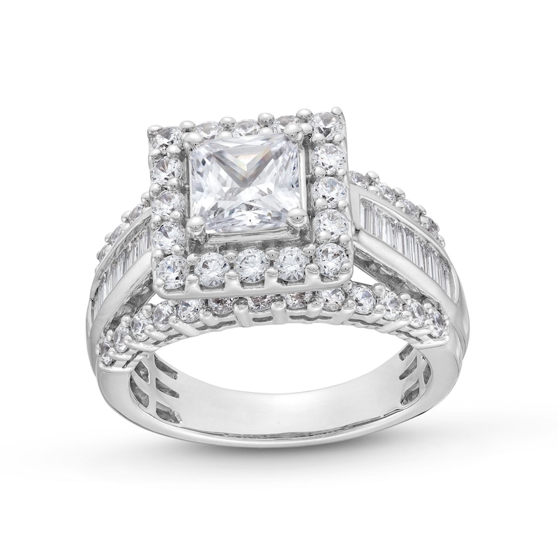 Main Image 1 of 2-3/4 CT. T.W. Princess-Cut Certified Lab-Grown Diamond Frame Triple Row Engagement Ring in 14K White Gold (F/VS2)