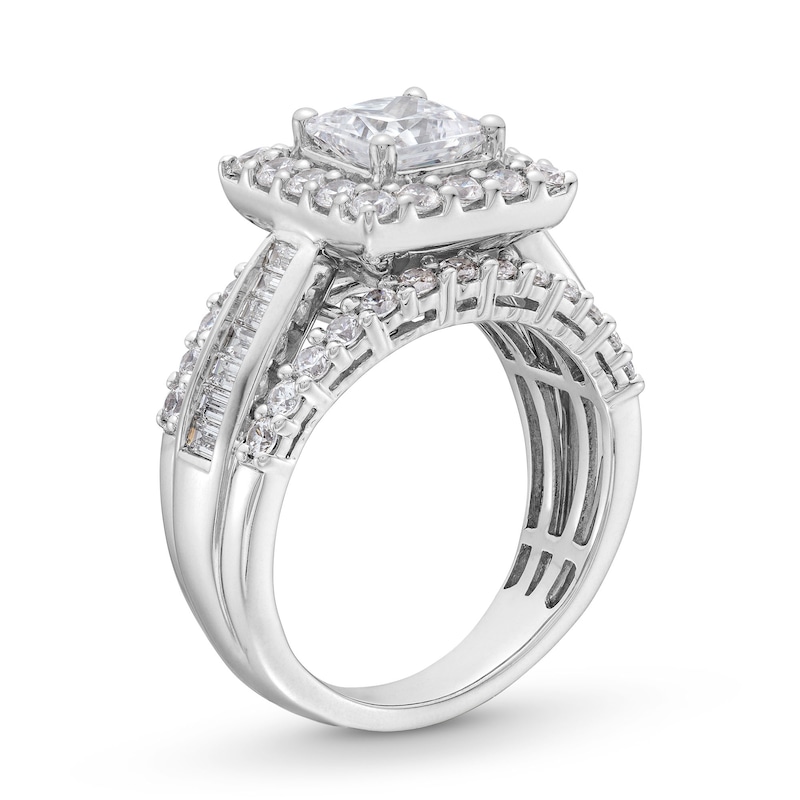 Main Image 3 of 2-3/4 CT. T.W. Princess-Cut Certified Lab-Grown Diamond Frame Triple Row Engagement Ring in 14K White Gold (F/VS2)