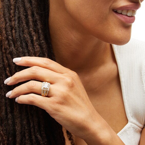 2-3/4 CT. T.w. Princess-Cut Certified Lab-Grown Diamond Frame Triple Row Engagement Ring in 14K Gold (F/Vs2)