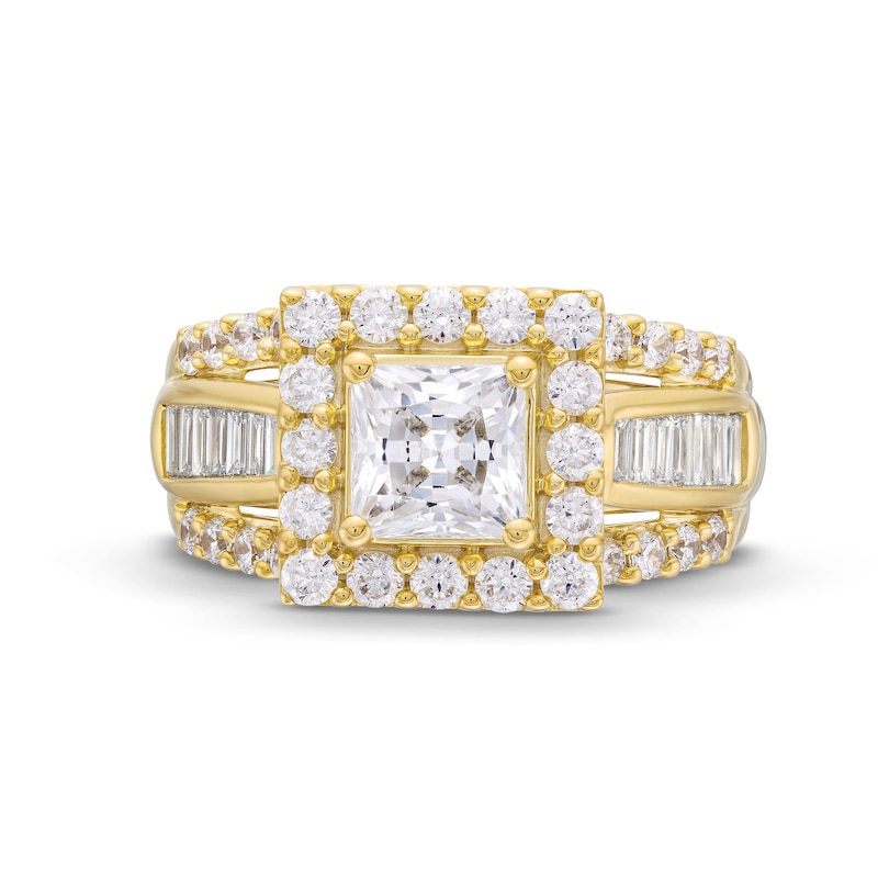 Main Image 4 of 2-3/4 CT. T.W. Princess-Cut Certified Lab-Grown Diamond Frame Triple Row Engagement Ring in 14K Gold (F/VS2)