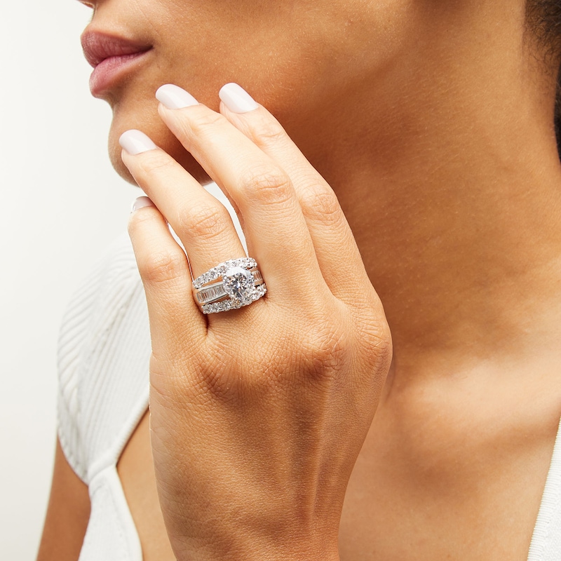 Main Image 2 of 5-1/2 CT. T.W. Baguette and Round Certified Lab-Grown Diamond Triple Row Engagement Ring in 14K White Gold (F/VS2)