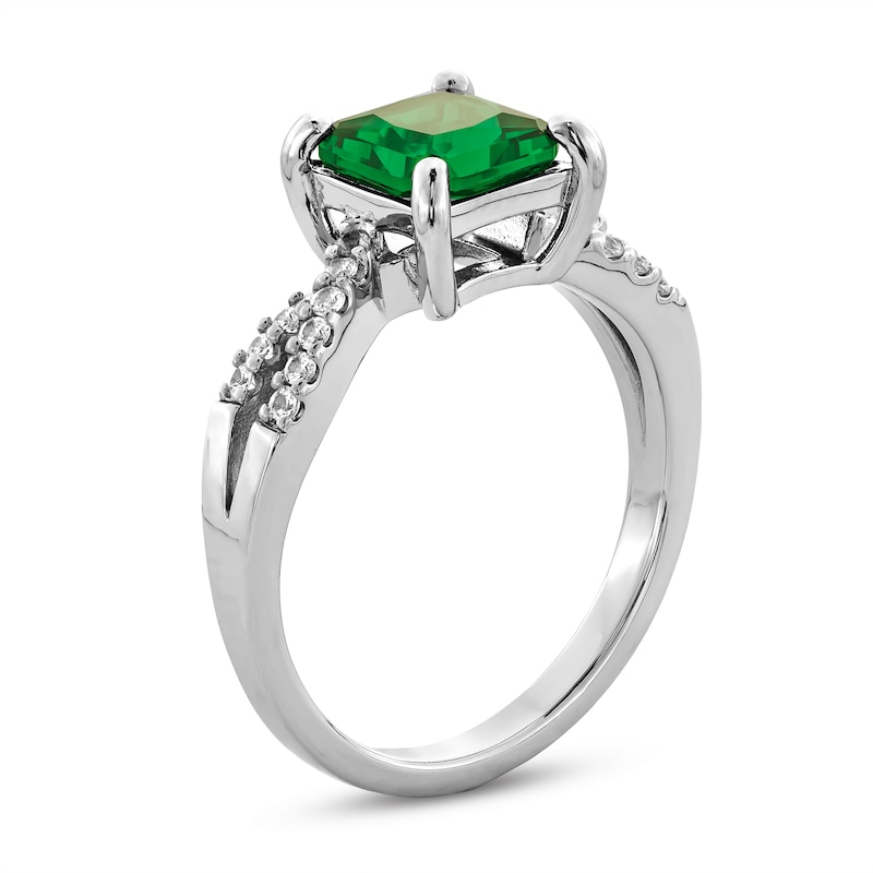 Main Image 3 of Princess-Cut Lab-Created Emerald and White Lab-Created Sapphire Pendant, Stud Earrings and Ring Set in Sterling Silver