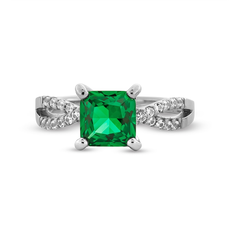 Main Image 4 of Princess-Cut Lab-Created Emerald and White Lab-Created Sapphire Pendant, Stud Earrings and Ring Set in Sterling Silver