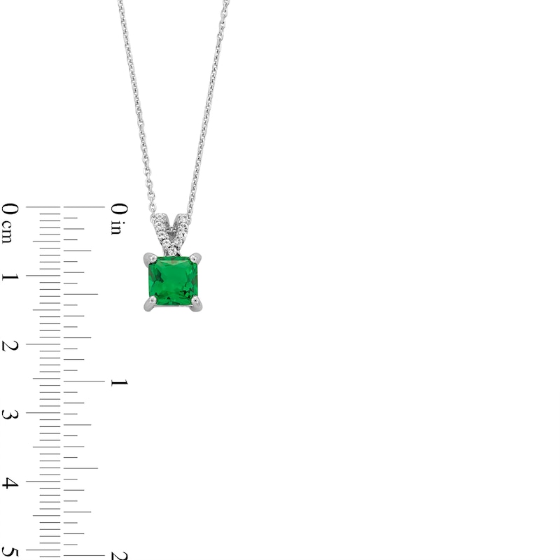 Main Image 6 of Princess-Cut Lab-Created Emerald and White Lab-Created Sapphire Pendant, Stud Earrings and Ring Set in Sterling Silver