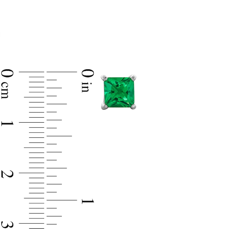 Main Image 7 of Princess-Cut Lab-Created Emerald and White Lab-Created Sapphire Pendant, Stud Earrings and Ring Set in Sterling Silver