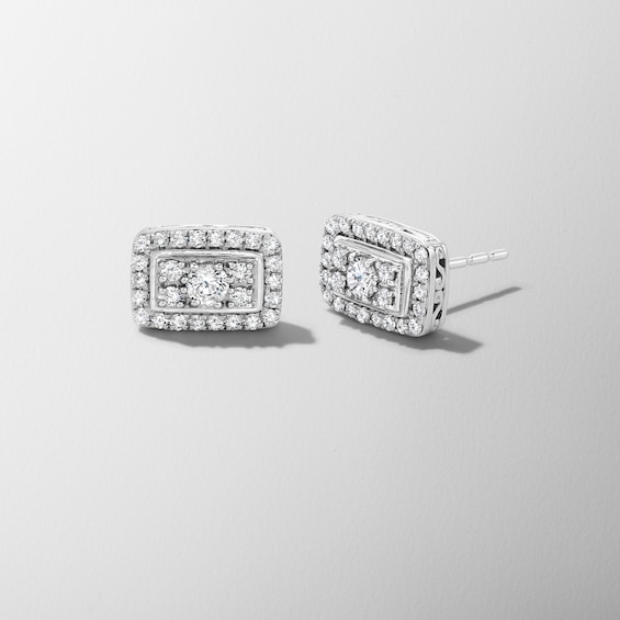 1/2 CT. T.w. Rectangle Multi-Diamond Frame Stud Earrings in 10K White Gold