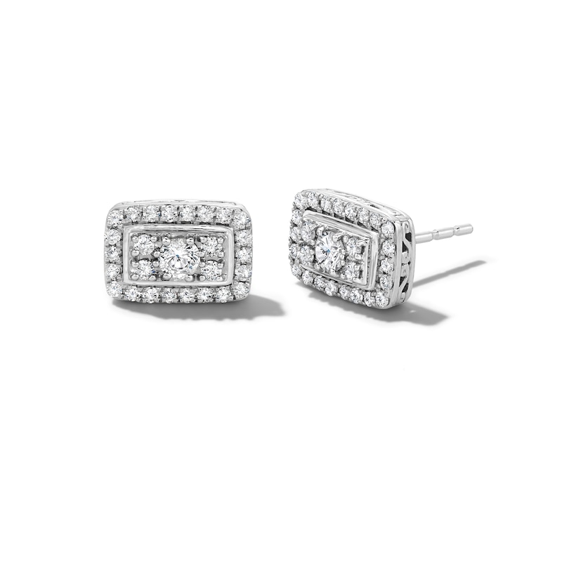 Main Image 1 of 1/2 CT. T.W. Rectangle Multi-Diamond Frame Stud Earrings in 10K White Gold