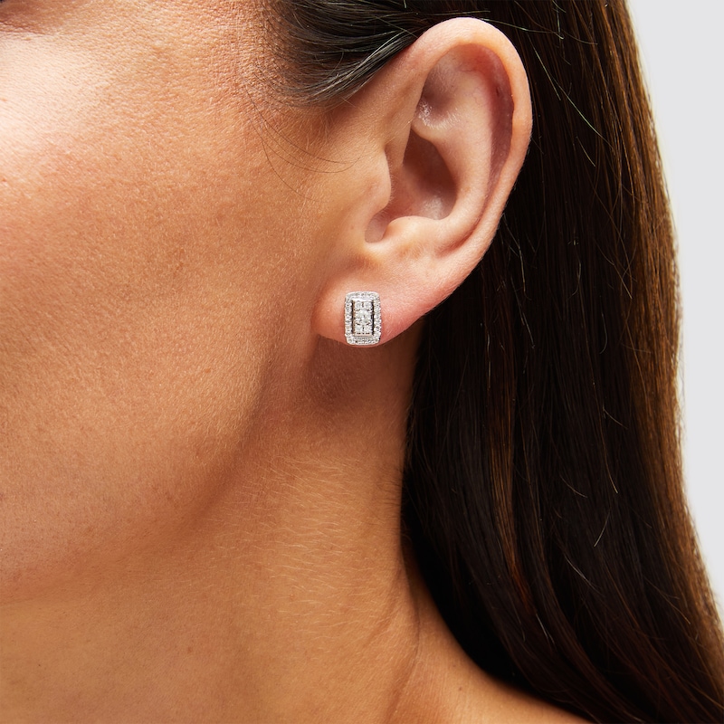 Main Image 2 of 1/2 CT. T.W. Rectangle Multi-Diamond Frame Stud Earrings in 10K White Gold