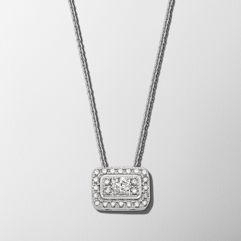 Main Image 1 of 1/2 CT. T.W. Rectangle Multi-Diamond Frame Sideways Necklace in 10K White Gold