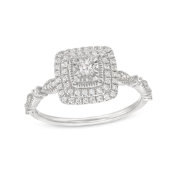 1/4 CT. T.W. Princess-Cut Diamond Double Cushion Frame Vintage-Style Engagement Ring in 10K White Gold