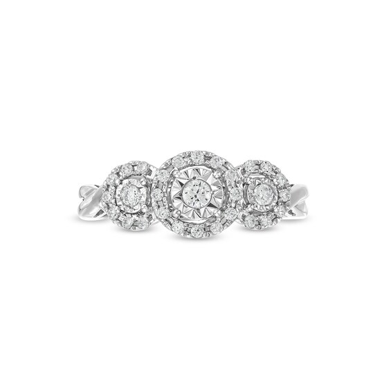 1/4 CT. T.w. Diamond Frame Past Present Future® Twist Shank Engagement Ring in 10K White Gold