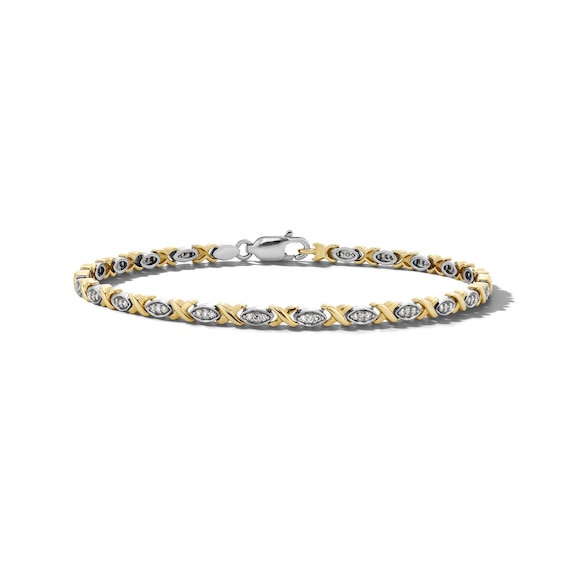 1/4 CT. T.w. Diamond âXoâ Link Bracelet in Sterling Silver and 14K Gold Plate - 7.25"