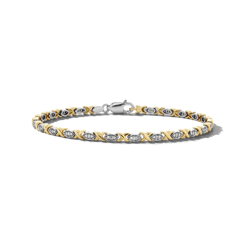 Main Image 1 of 1/4 CT. T.W. Diamond “XO” Link Bracelet in Sterling Silver and 14K Gold Plate - 7.25"