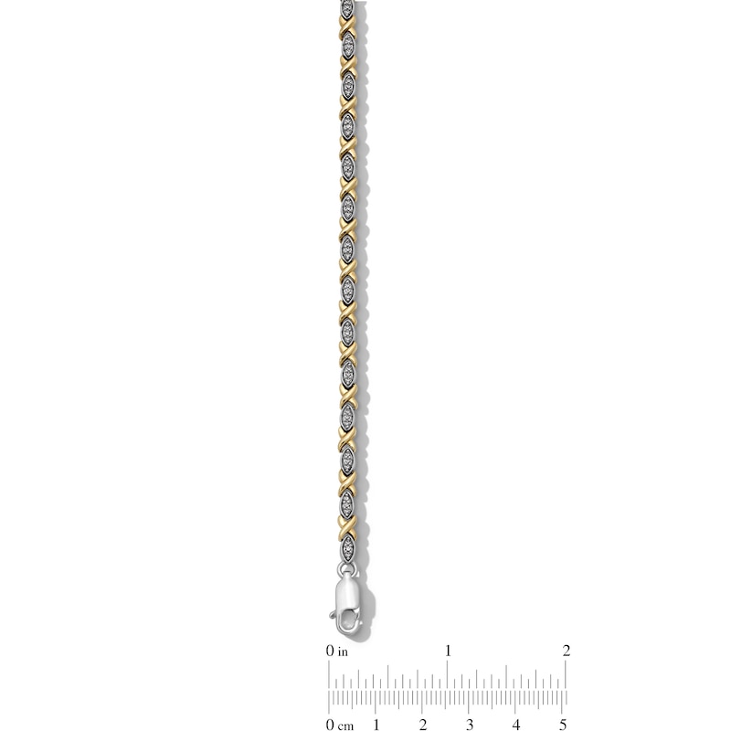 Main Image 3 of 1/4 CT. T.W. Diamond “XO” Link Bracelet in Sterling Silver and 14K Gold Plate - 7.25"