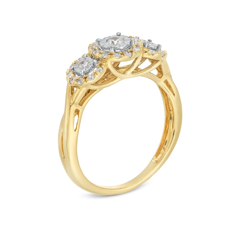 Main Image 2 of 1/4 CT. T.W. Diamond Frame Past Present Future® Twist Shank Engagement Ring in 10K Gold