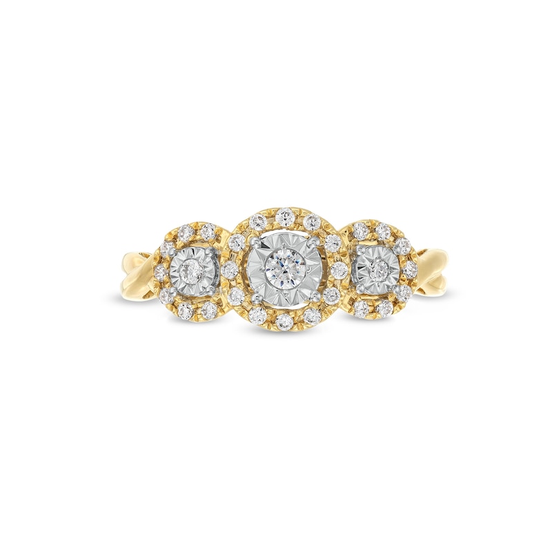Main Image 3 of 1/4 CT. T.W. Diamond Frame Past Present Future® Twist Shank Engagement Ring in 10K Gold