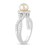 Thumbnail Image 2 of 6.0mm Pink Freshwater Cultured Pearl and 1/2 CT. T.W. Lab-Grown Diamond Frame Crossover Shank Ring in 14K White Gold