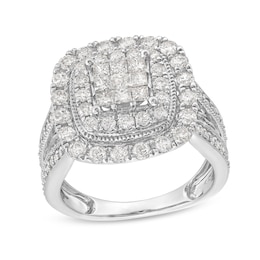2 CT. T.W. Princess-Cut Multi-Diamond Double Cushion Frame Multi-Row Engagement Ring in 10K White Gold