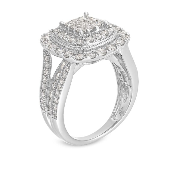 2 CT. T.w. Princess-Cut Multi-Diamond Double Cushion Frame Multi-Row Engagement Ring in 10K White Gold