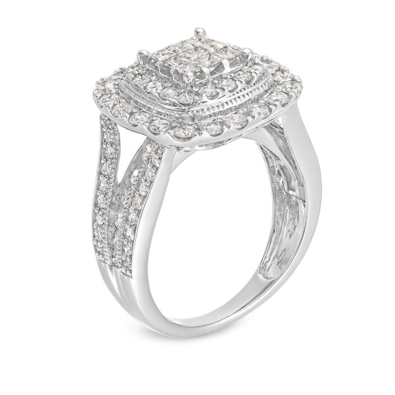 Main Image 2 of 2 CT. T.W. Princess-Cut Multi-Diamond Double Cushion Frame Multi-Row Engagement Ring in 10K White Gold