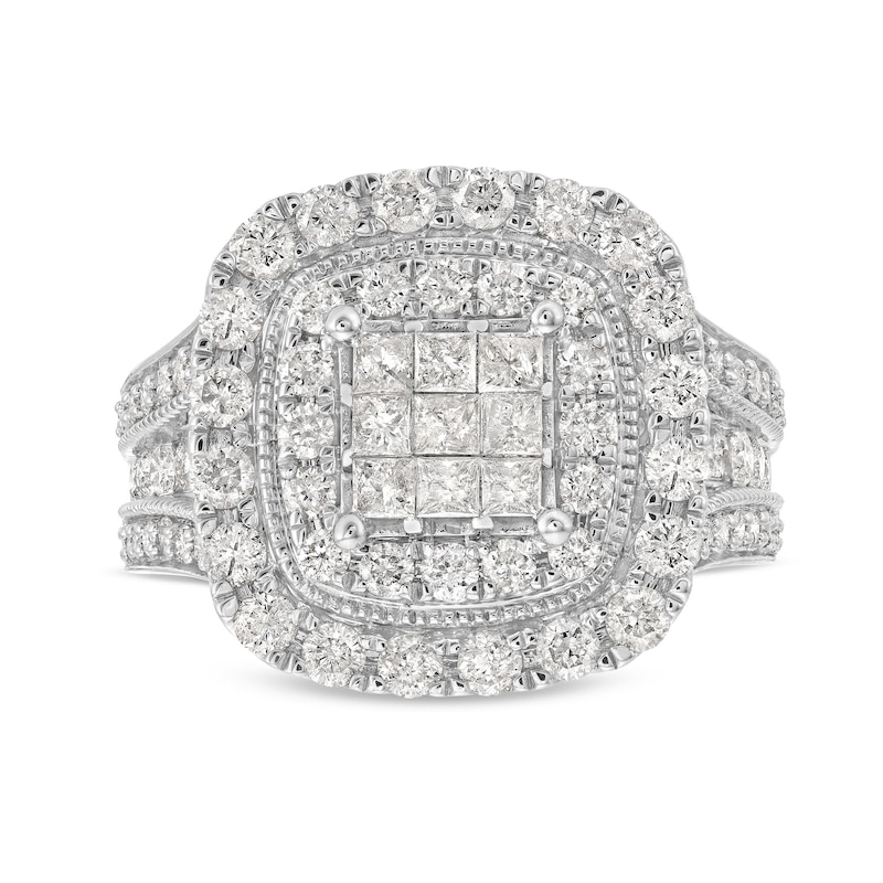 Main Image 3 of 2 CT. T.W. Princess-Cut Multi-Diamond Double Cushion Frame Multi-Row Engagement Ring in 10K White Gold