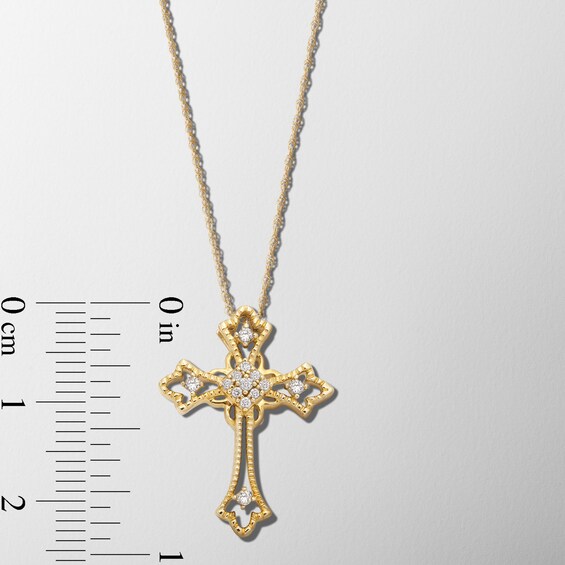 1/10 CT. T.w. Diamond Trefoil-Ends Open Cross Pendant in 10K Gold