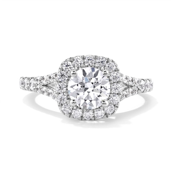 1-1/2 CT. T.w. Certified Lab-Grown Diamond Cushion Frame Split Shank Engagement Ring in 14K White Gold (G/Si2)