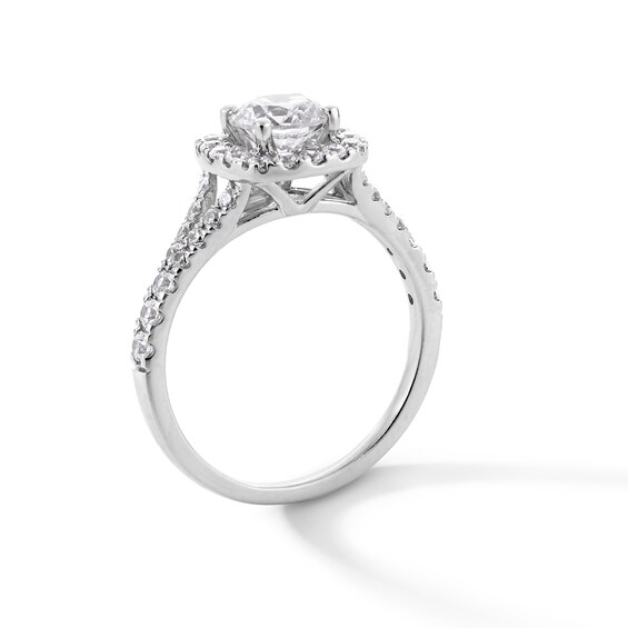 1-1/2 CT. T.w. Certified Lab-Grown Diamond Cushion Frame Split Shank Engagement Ring in 14K White Gold (G/Si2)