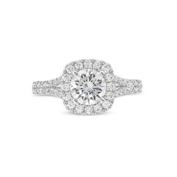 1-1/2 CT. T.w. Certified Lab-Grown Diamond Cushion Frame Split Shank Engagement Ring in 14K White Gold (G/Si2)