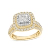 Thumbnail Image 1 of 1 CT. T.W. Princess-Cut Multi-Diamond Double Cushion Frame Triple Row Engagement Ring in 10K Gold