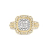 Thumbnail Image 3 of 1 CT. T.W. Princess-Cut Multi-Diamond Double Cushion Frame Triple Row Engagement Ring in 10K Gold