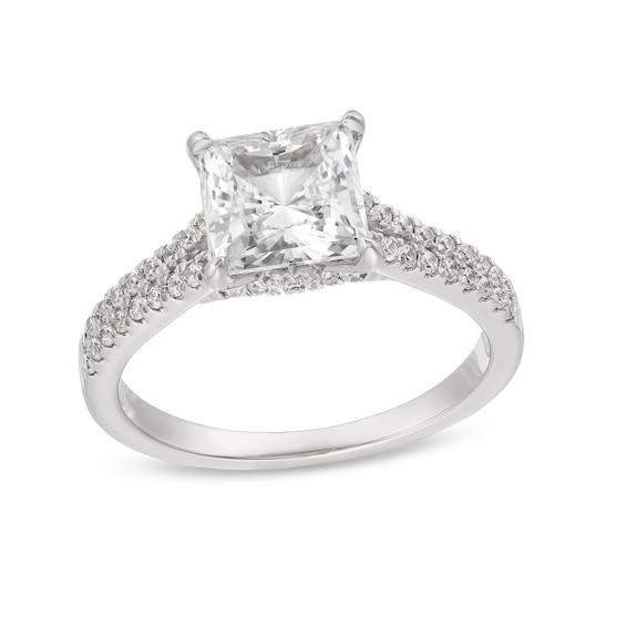 2-1/3 CT. T.w. Princess-Cut Certified Lab-Grown Diamond Split Shank Engagement Ring in 14K White Gold (I/Si2)