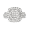 Thumbnail Image 3 of 1 CT. T.W. Princess-Cut Multi-Diamond Double Cushion Frame Triple Row Engagement Ring in 10K White Gold
