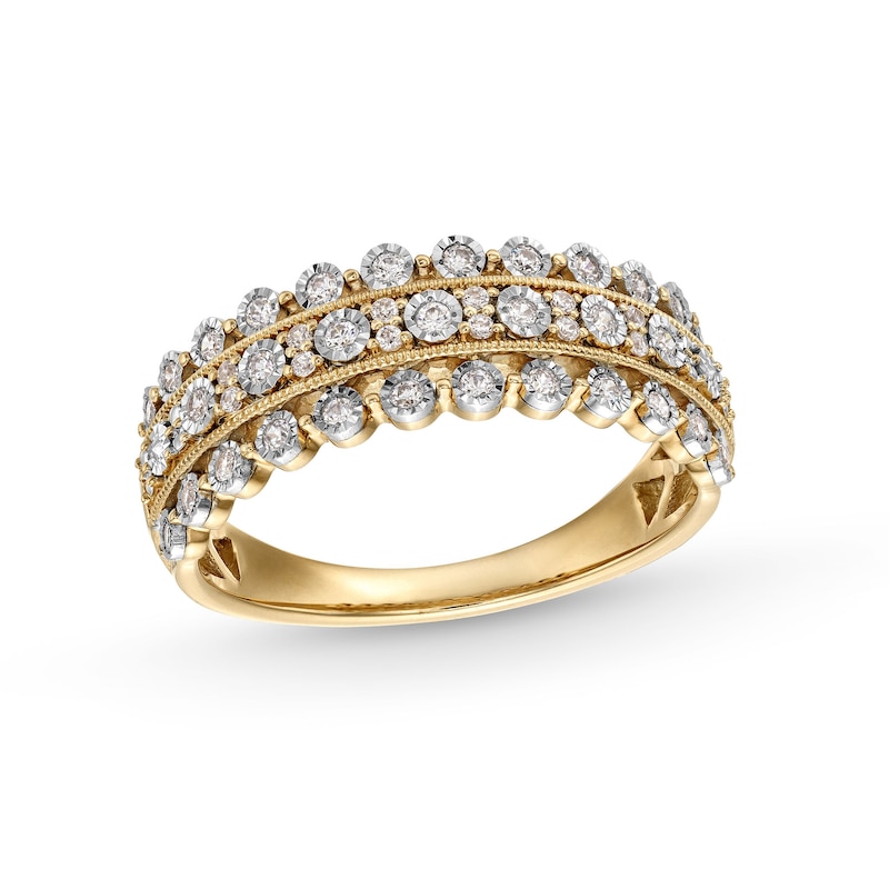 Main Image 1 of 1/4 CT. T.W. Diamond Multi-Row Vintage-Style Anniversary Band in 10K Gold