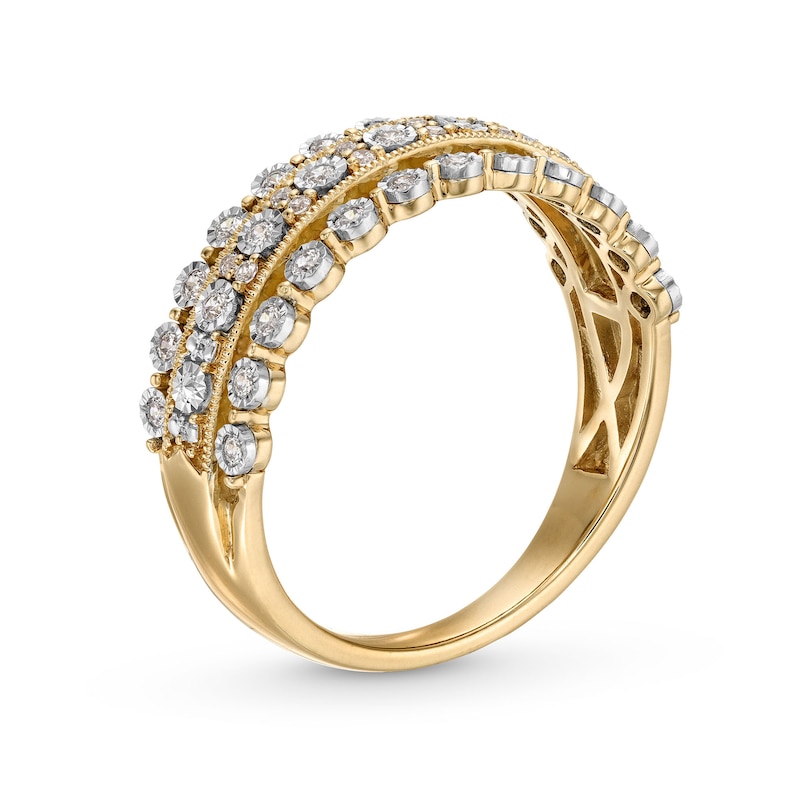 Main Image 2 of 1/4 CT. T.W. Diamond Multi-Row Vintage-Style Anniversary Band in 10K Gold