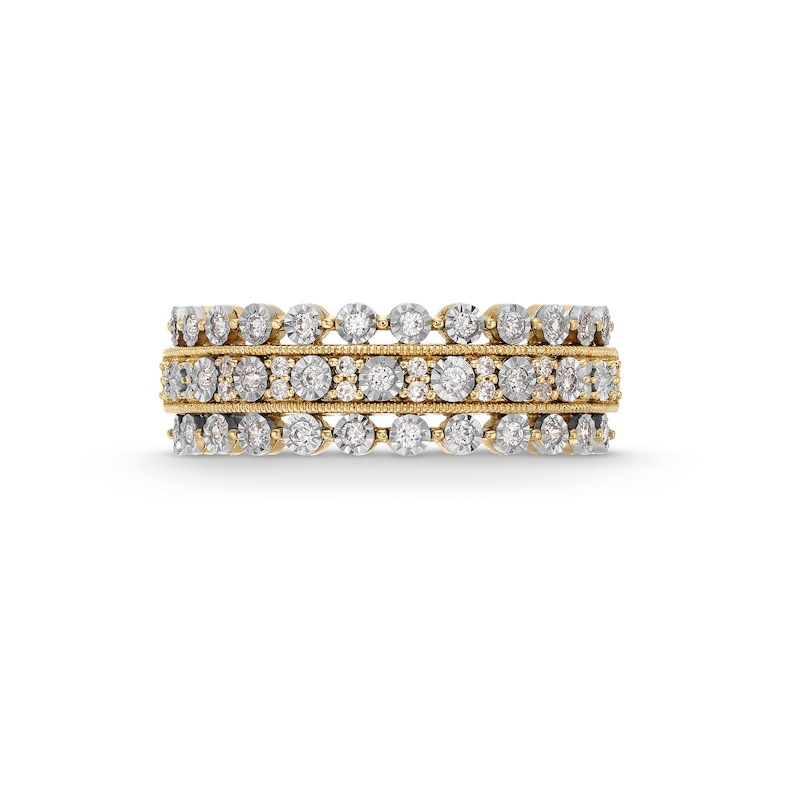 Main Image 3 of 1/4 CT. T.W. Diamond Multi-Row Vintage-Style Anniversary Band in 10K Gold