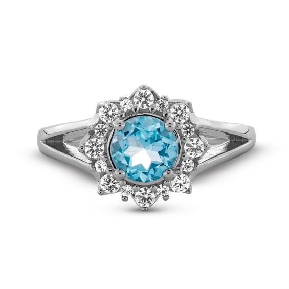 Certified Swiss Blue Topaz and White Lab-Created Sapphire Snowflake Pendant, Ring and Earrings Set in Sterling Silver