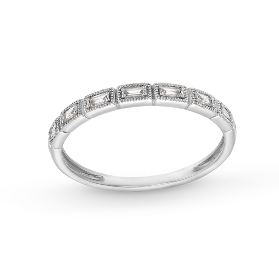 1/15 CT. T.w. Baguette Diamond Seven Stone Vintage-Style Stackable Anniversary Band in 10K White Gold