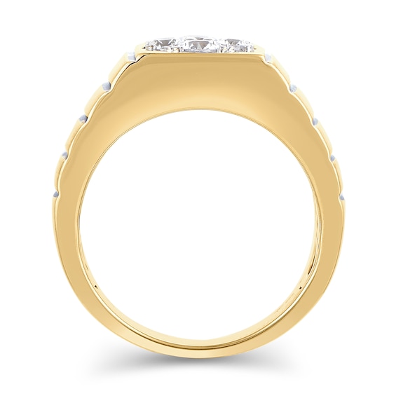 1 CT. T.w. Multi-Diamond Square-Top Ribbed Shank Ring in 14K Two-Tone Gold