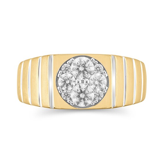1 CT. T.w. Multi-Diamond Square-Top Ribbed Shank Ring in 14K Two-Tone Gold