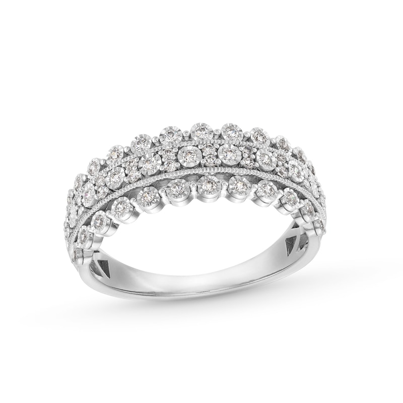 Main Image 1 of 1/4 CT. T.W. Diamond Multi-Row Vintage-Style Anniversary Band in 10K White Gold