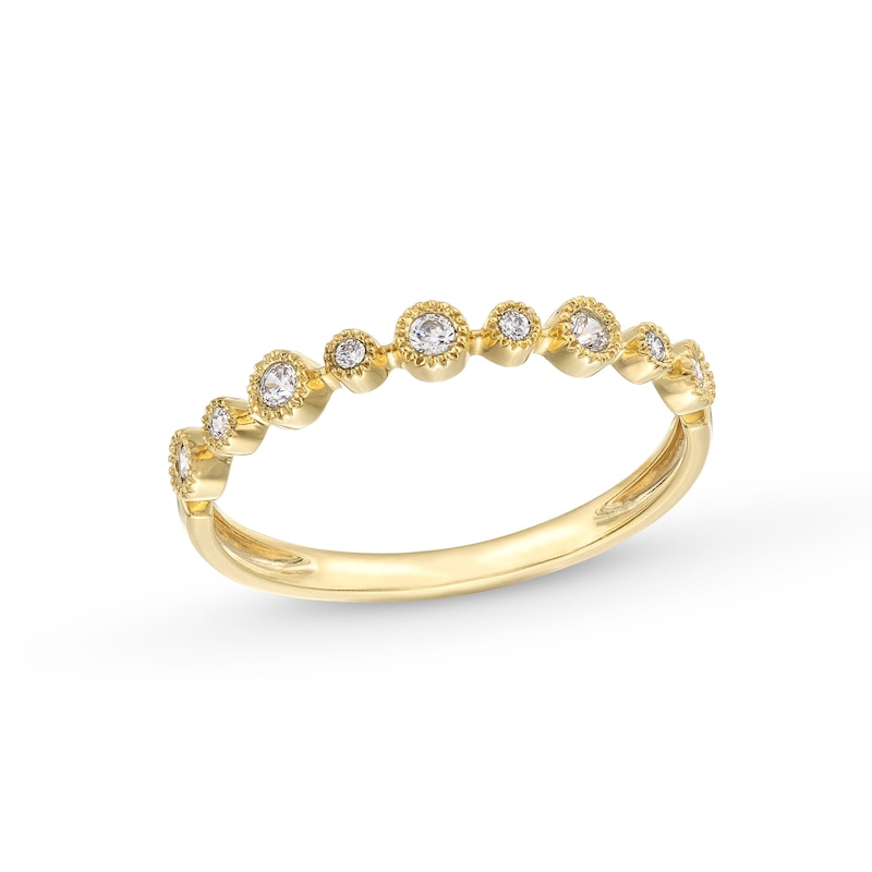 Main Image 1 of 1/15 CT. T.W. Diamond Bezel-Set Alternating Vintage-Style Stackable Anniversary Band in 10K Gold